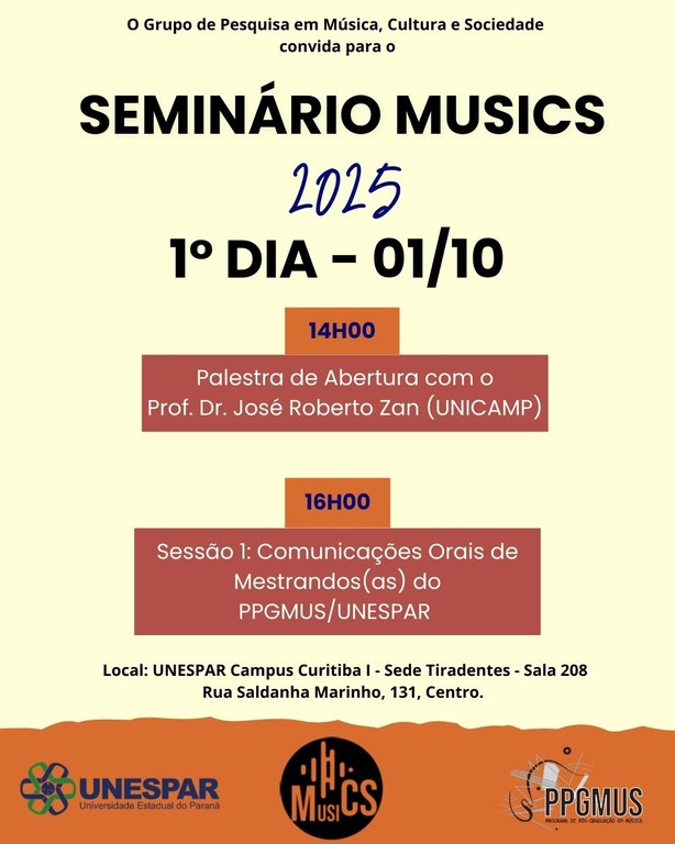 Seminário MUSICS programação 01/10 Seminário MUSICS programação 01/10