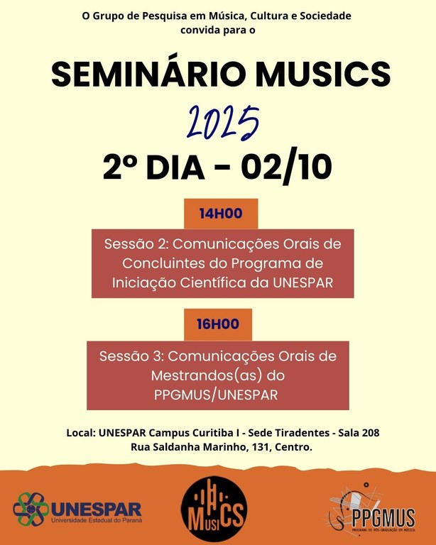 Seminário MUSICS programação 02/10 Seminário MUSICS programação 02/10